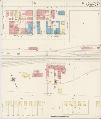 Sanborn Fire Insurance Map from Winslow, Navajo County, Arizona (1916), Sheet #0007 - Complete Map Set gallery image, historic Sanborn map, vintage wall art, Arizona Arizona
