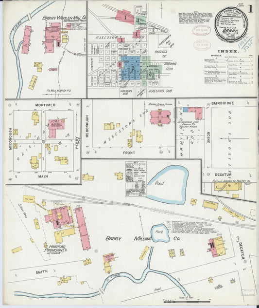 Sanborn Fire Insurance Map from Barry, Pike County, Illinois (1898), Sheet #0001 - Complete Map Set gallery image, historic Sanborn map, vintage wall art, Illinois Illinois