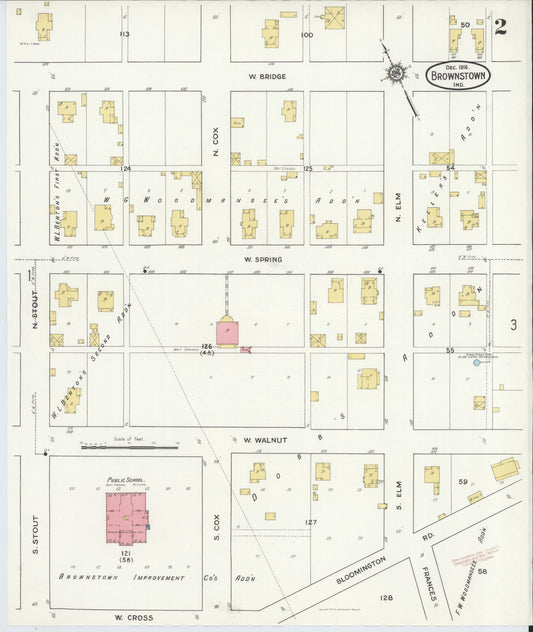 Sanborn Fire Insurance Map from Brownstown, Jackson County, Indiana (1916), Sheet #0002 - Historic Sanborn Fire Insurance Map Print, vintage old map wall art, antique decor, genealogy gift, Indiana Indiana map