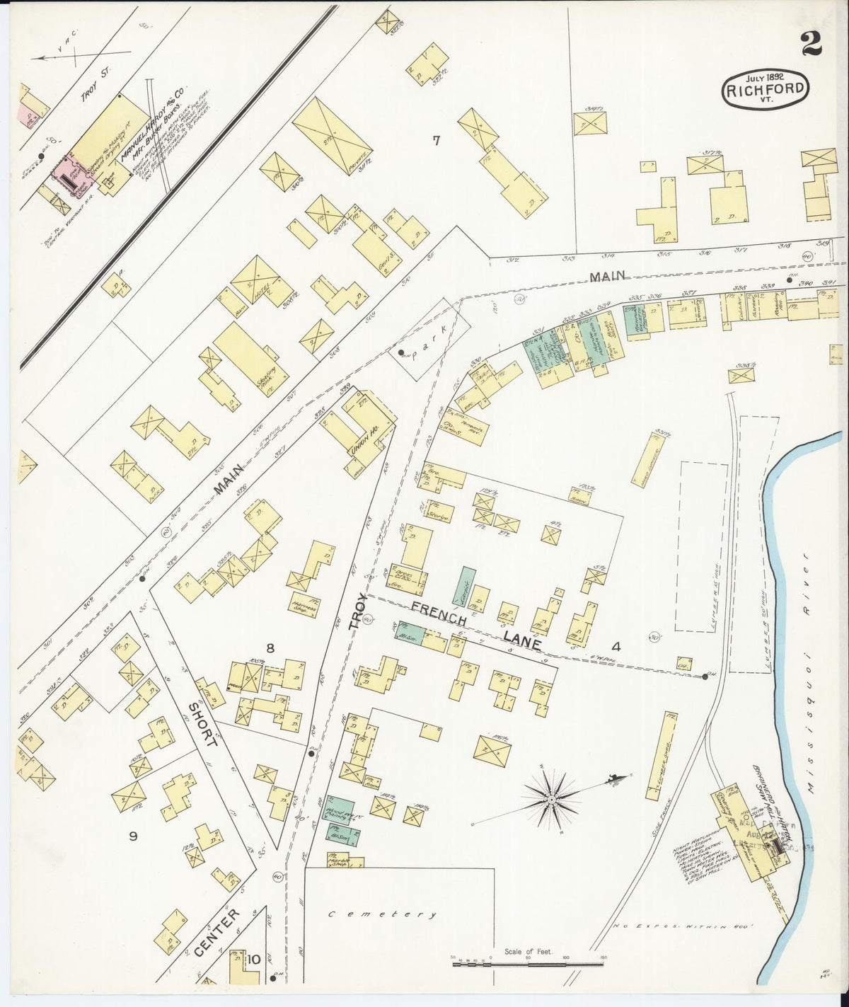 Sanborn Fire Insurance Map from Richford, Franklin County, Vermont (1892), Sheet #0002 - Complete Map Set gallery image, historic Sanborn map, vintage wall art, Vermont Vermont