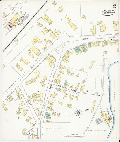 Sanborn Fire Insurance Map from Richford, Franklin County, Vermont (1892), Sheet #0002 - Complete Map Set gallery image, historic Sanborn map, vintage wall art, Vermont Vermont