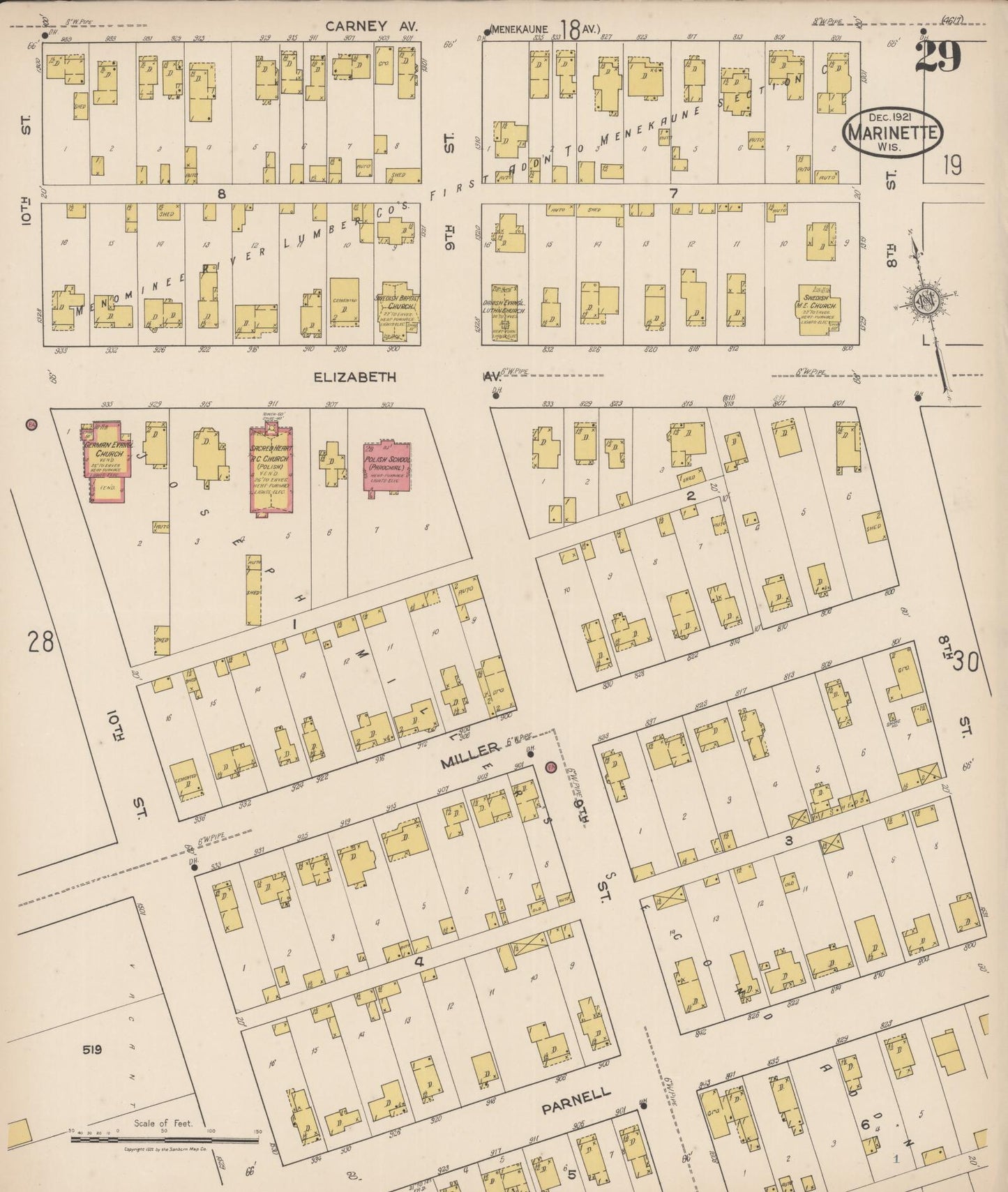Sanborn Fire Insurance Map from Marinette, Marinette County, Wisconsin (1921), Sheet #0029 - Historic Sanborn Fire Insurance Map Print, vintage old map wall art, antique decor, genealogy gift, Wisconsin Wisconsin map