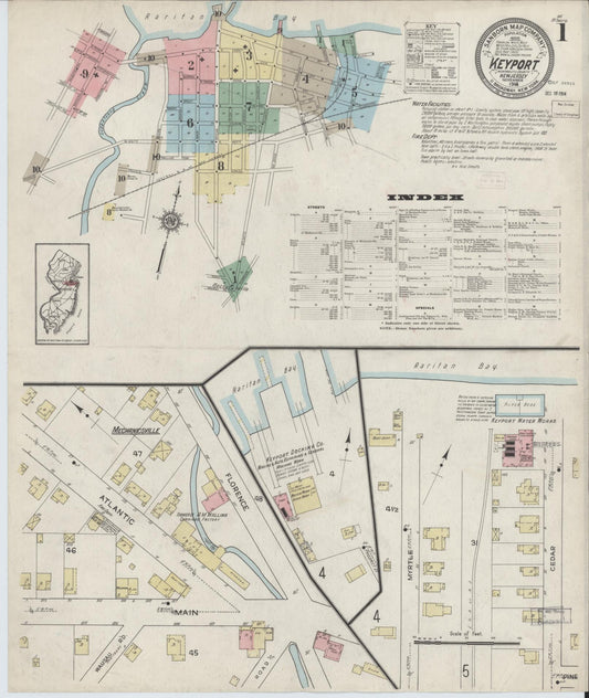 Sanborn Fire Insurance Map from Keyport, Monmouth County, New Jersey (1914), Sheet #0001 - Historic Sanborn Fire Insurance Map Print, vintage old map wall art, antique decor, genealogy gift, New Jersey New Jersey map