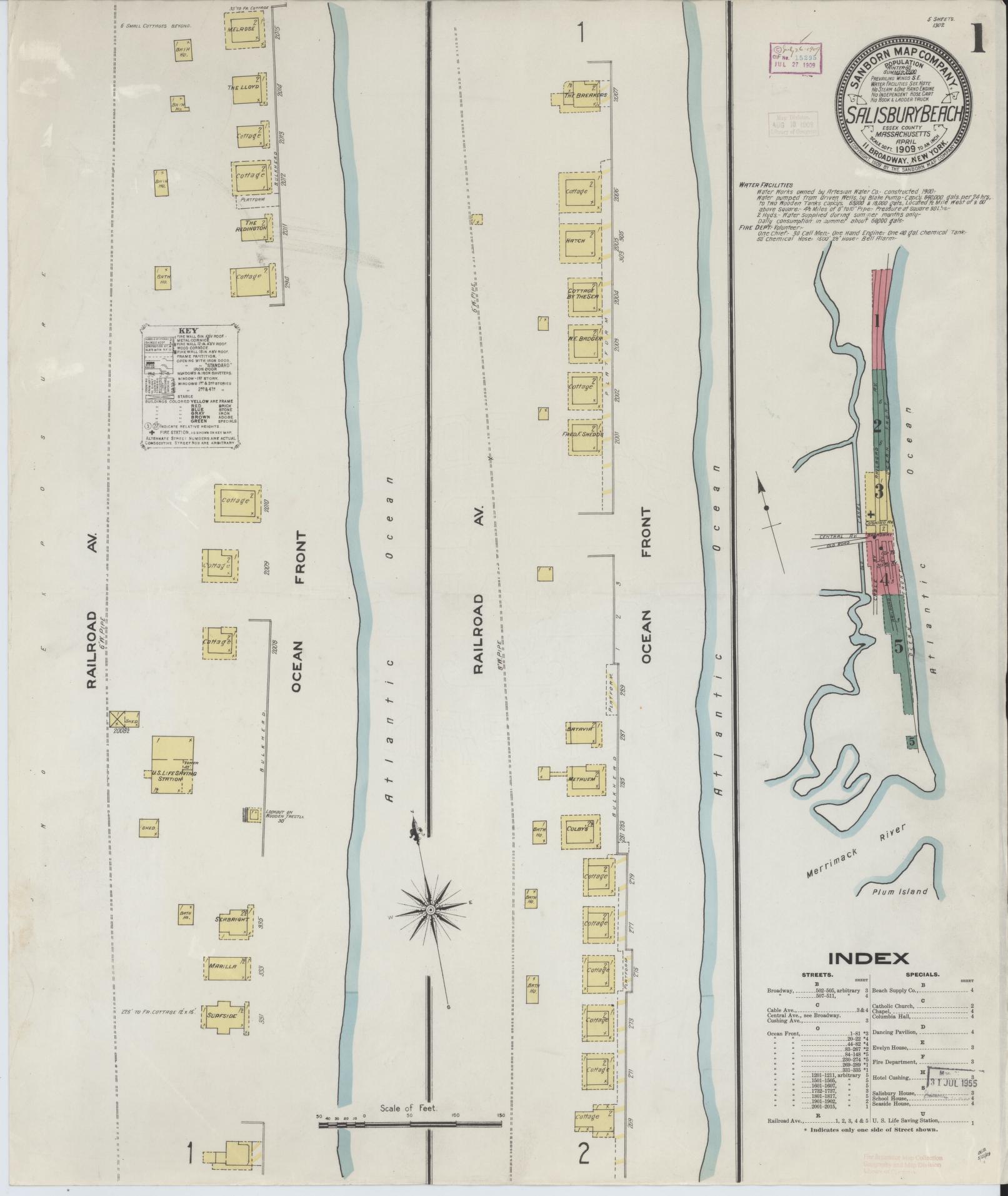 Sanborn Fire Insurance Map from Salisbury, Essex County, Massachusetts (1909), Sheet #0001 - Historic Sanborn Fire Insurance Map Print, vintage old map wall art, antique decor, genealogy gift, Massachusetts Massachusetts map