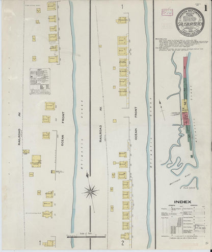 Sanborn Fire Insurance Map from Salisbury, Essex County, Massachusetts (1909), Sheet #0001 - Historic Sanborn Fire Insurance Map Print, vintage old map wall art, antique decor, genealogy gift, Massachusetts Massachusetts map