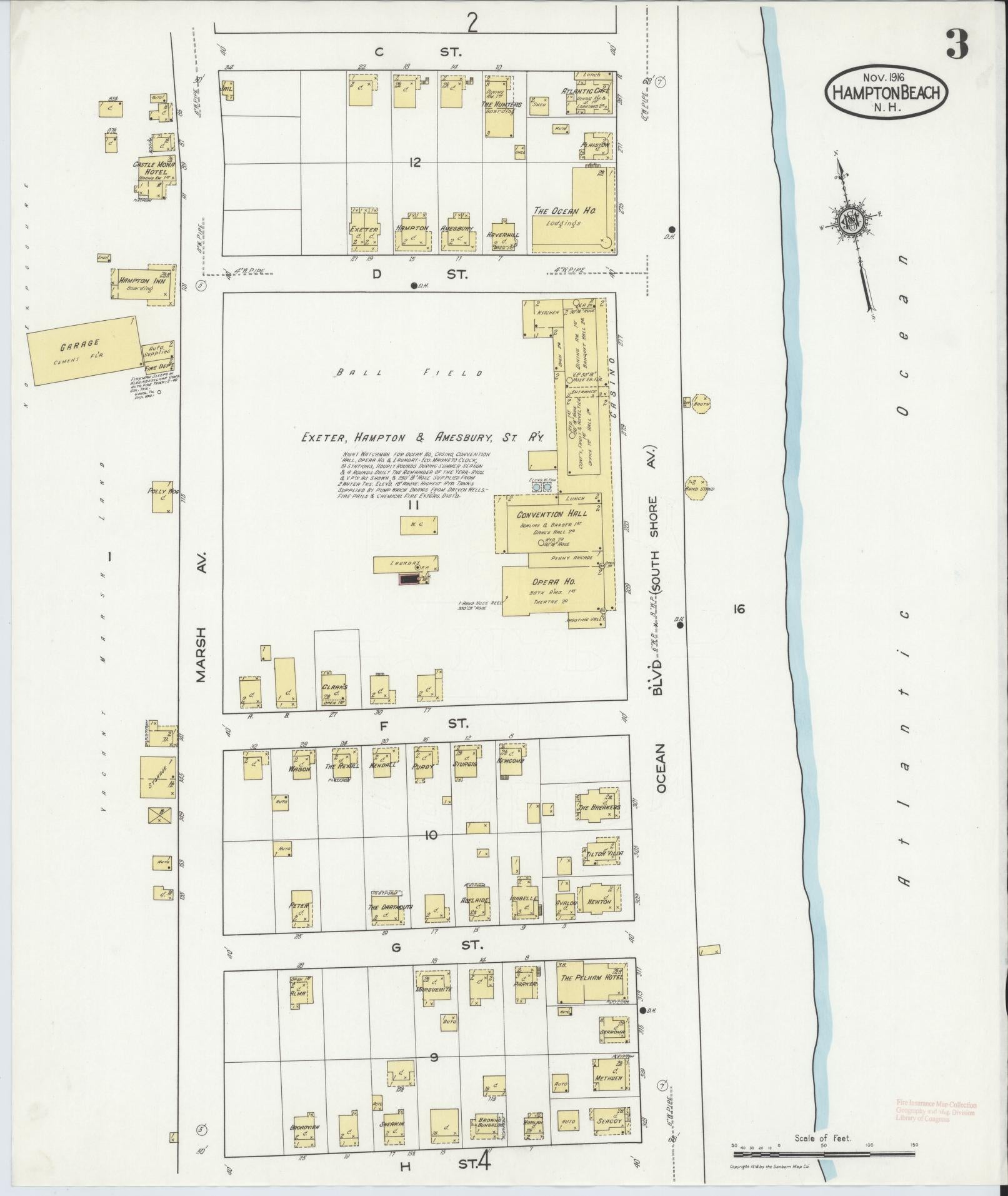 Sanborn Fire Insurance Map from Hampton Beach, Rockingham County, New Hampshire (1916), Sheet #0003 - Complete Map Set gallery image, historic Sanborn map, vintage wall art, New Hampshire New Hampshire