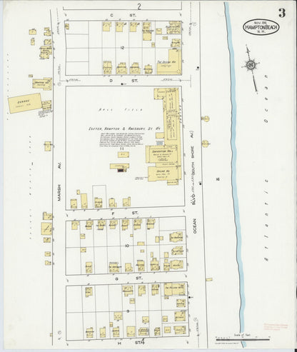 Sanborn Fire Insurance Map from Hampton Beach, Rockingham County, New Hampshire (1916), Sheet #0003 - Complete Map Set gallery image, historic Sanborn map, vintage wall art, New Hampshire New Hampshire