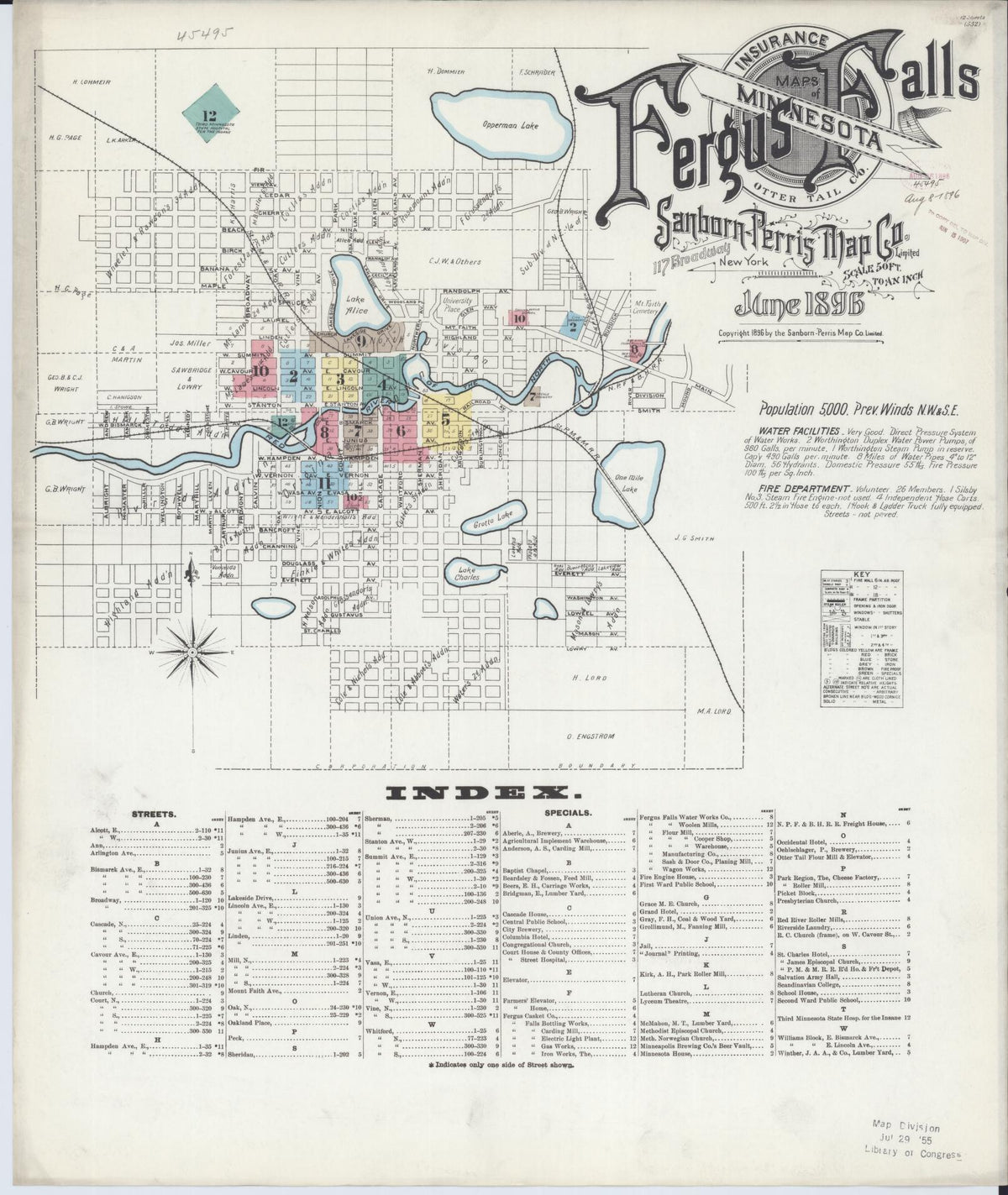 Sanborn Fire Insurance Map from Fergus Falls, Otter Tail County, Minnesota (1896), Sheet #0001 - Complete Map Set gallery image, historic Sanborn map, vintage wall art, Minnesota Minnesota