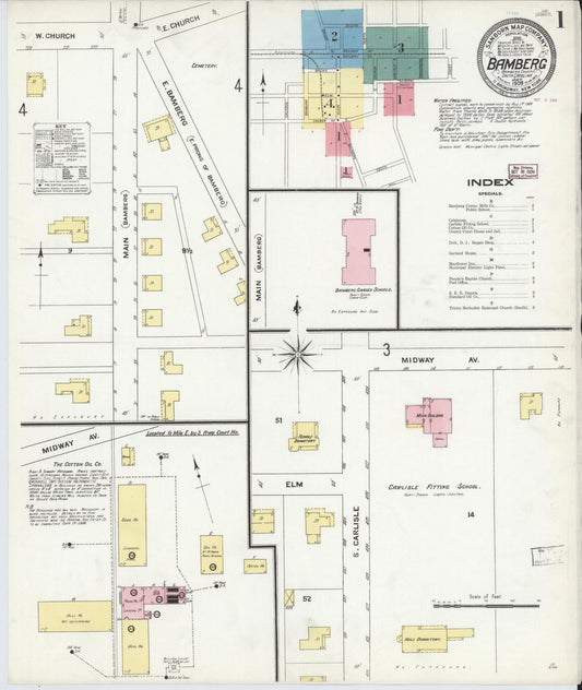 Sanborn Fire Insurance Map from Bamberg, Bamberg County, South Carolina (1909), Sheet #0001 - Historic Sanborn Fire Insurance Map Print, vintage old map wall art, antique decor, genealogy gift, South Carolina South Carolina map