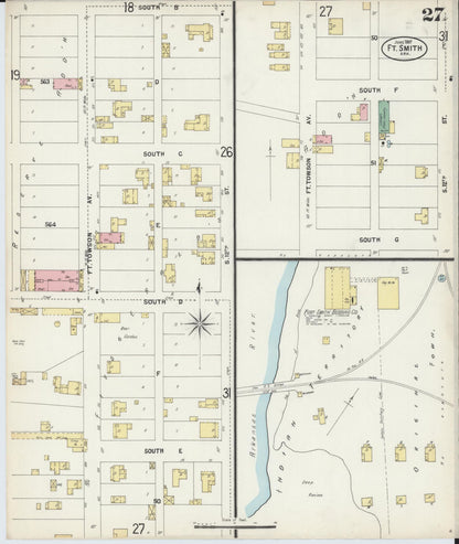 Sanborn Fire Insurance Map from Fort Smith, Sebastian County, Arkansas (1897), Sheet #0027 - Complete Map Set gallery image, historic Sanborn map, vintage wall art, Arkansas Arkansas
