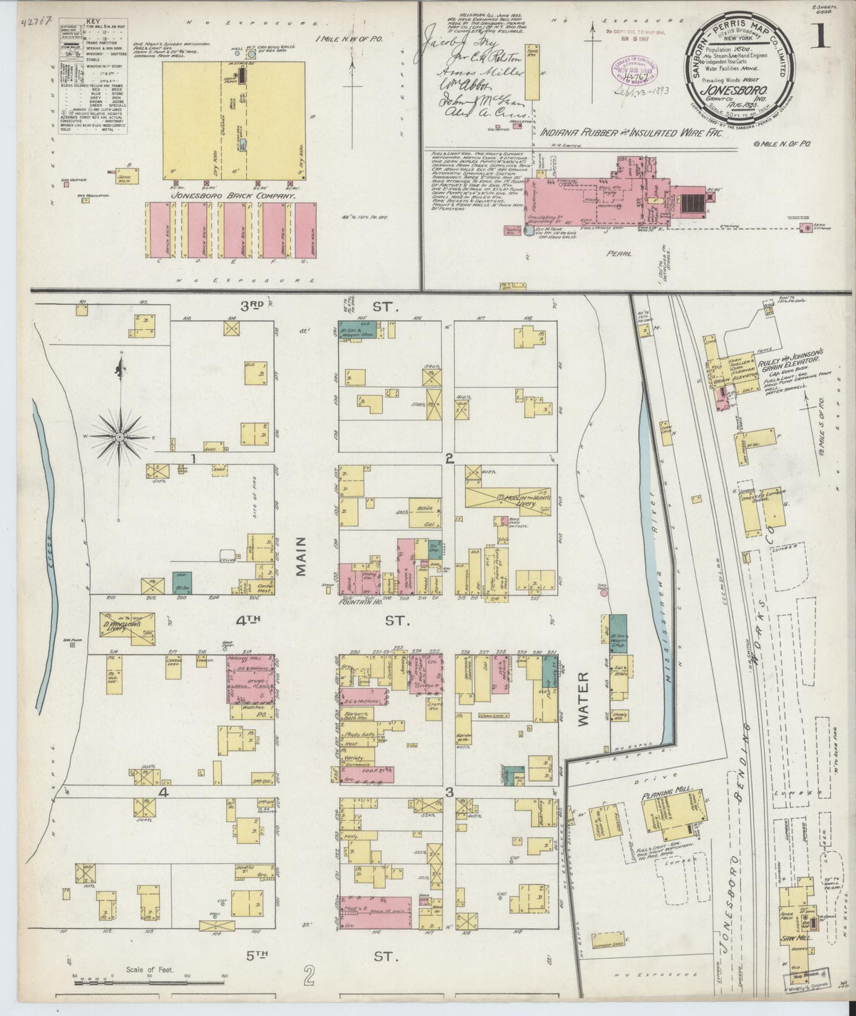 Sanborn Fire Insurance Map from Jonesboro, Grant County, Indiana (1893), Sheet #0001 - Historic Sanborn Fire Insurance Map Print, vintage old map wall art, antique decor, genealogy gift, Indiana Indiana map