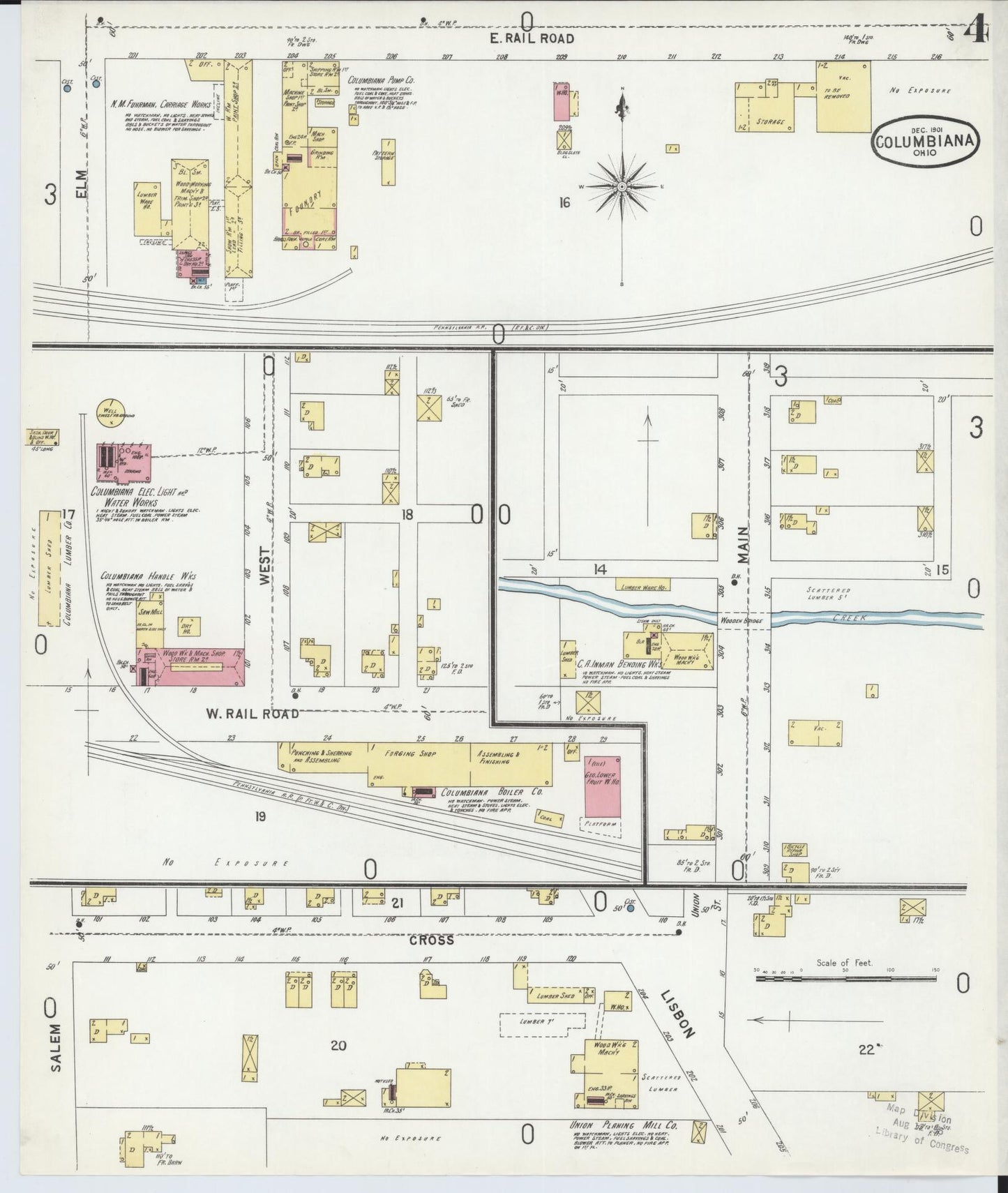 Sanborn Fire Insurance Map from Columbiana, Columbiana County, Ohio (1901), Sheet #0004 - Historic Sanborn Fire Insurance Map Print, vintage old map wall art, antique decor, genealogy gift, Ohio Ohio map