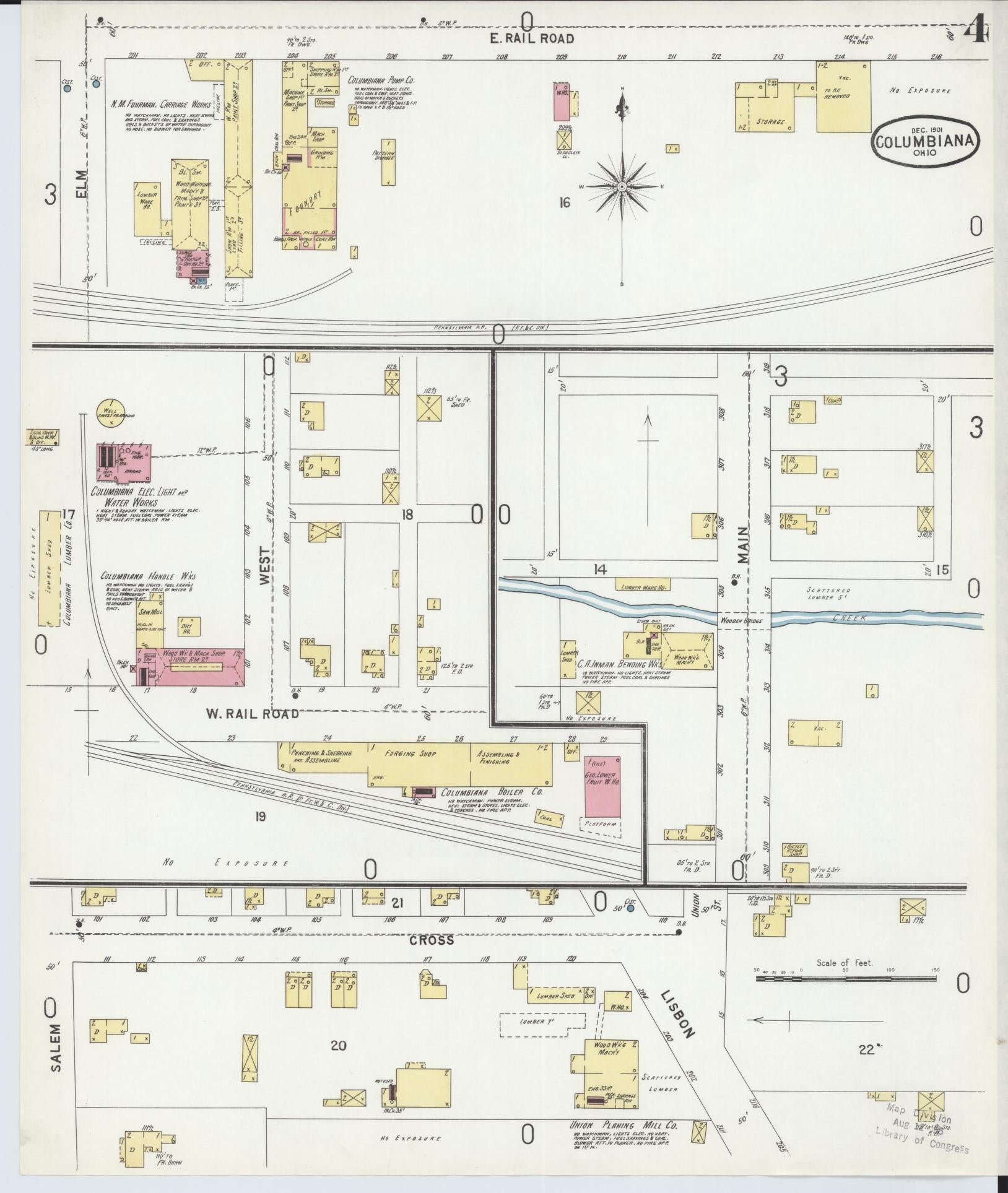 Sanborn Fire Insurance Map from Columbiana, Columbiana County, Ohio (1901), Sheet #0004 - Historic Sanborn Fire Insurance Map Print, vintage old map wall art, antique decor, genealogy gift, Ohio Ohio map