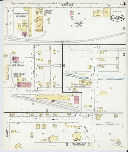 Sanborn Fire Insurance Map from Columbiana, Columbiana County, Ohio (1901), Sheet #0004 - Historic Sanborn Fire Insurance Map Print, vintage old map wall art, antique decor, genealogy gift, Ohio Ohio map