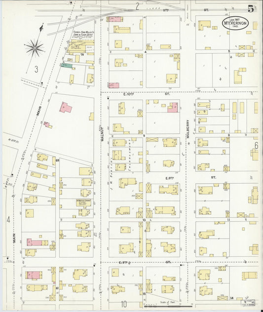 Sanborn Fire Insurance Map from Mount Vernon, Posey County, Indiana (1907), Sheet #0005 - Historic Sanborn Fire Insurance Map Print, vintage old map wall art, antique decor, genealogy gift, Indiana Indiana map