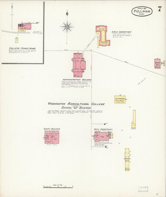 Sanborn Fire Insurance Map from Pullman, Whitman County, Washington (1896), Sheet #0007 - Historic Sanborn Fire Insurance Map Print, vintage old map wall art, antique decor, genealogy gift, Washington Washington map