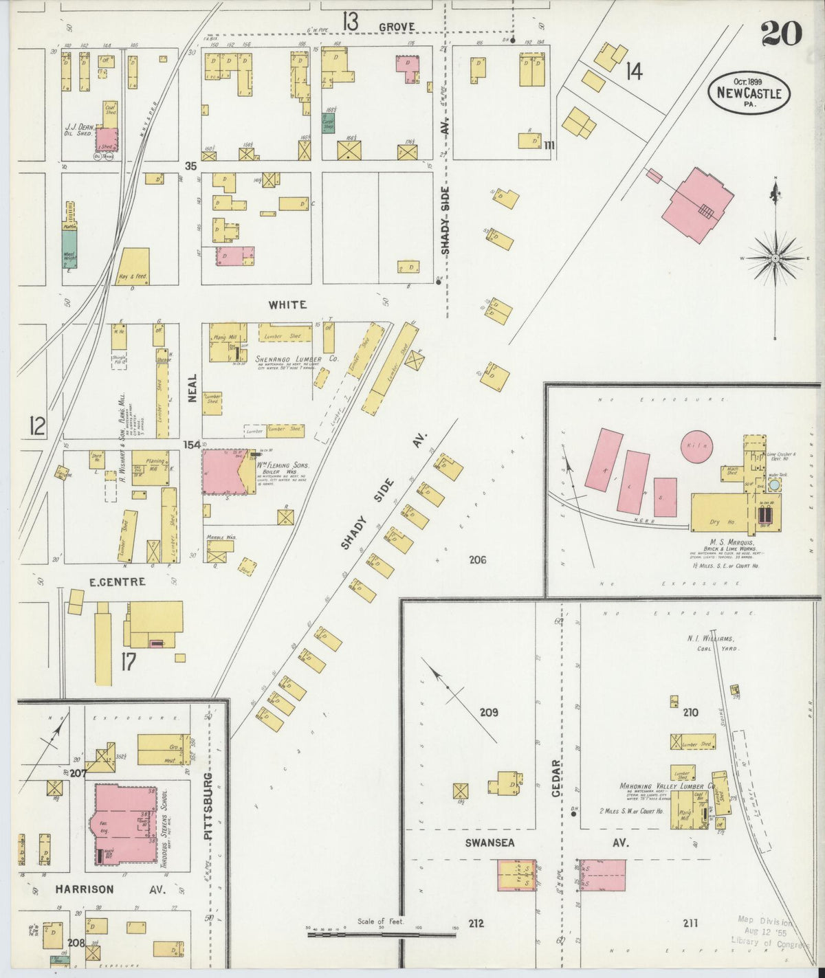 Sanborn Fire Insurance Map from New Castle, Lawrence County, Pennsylvania (1899), Sheet #0020 - Historic Sanborn Fire Insurance Map Print, vintage old map wall art, antique decor, genealogy gift, Pennsylvania Pennsylvania map