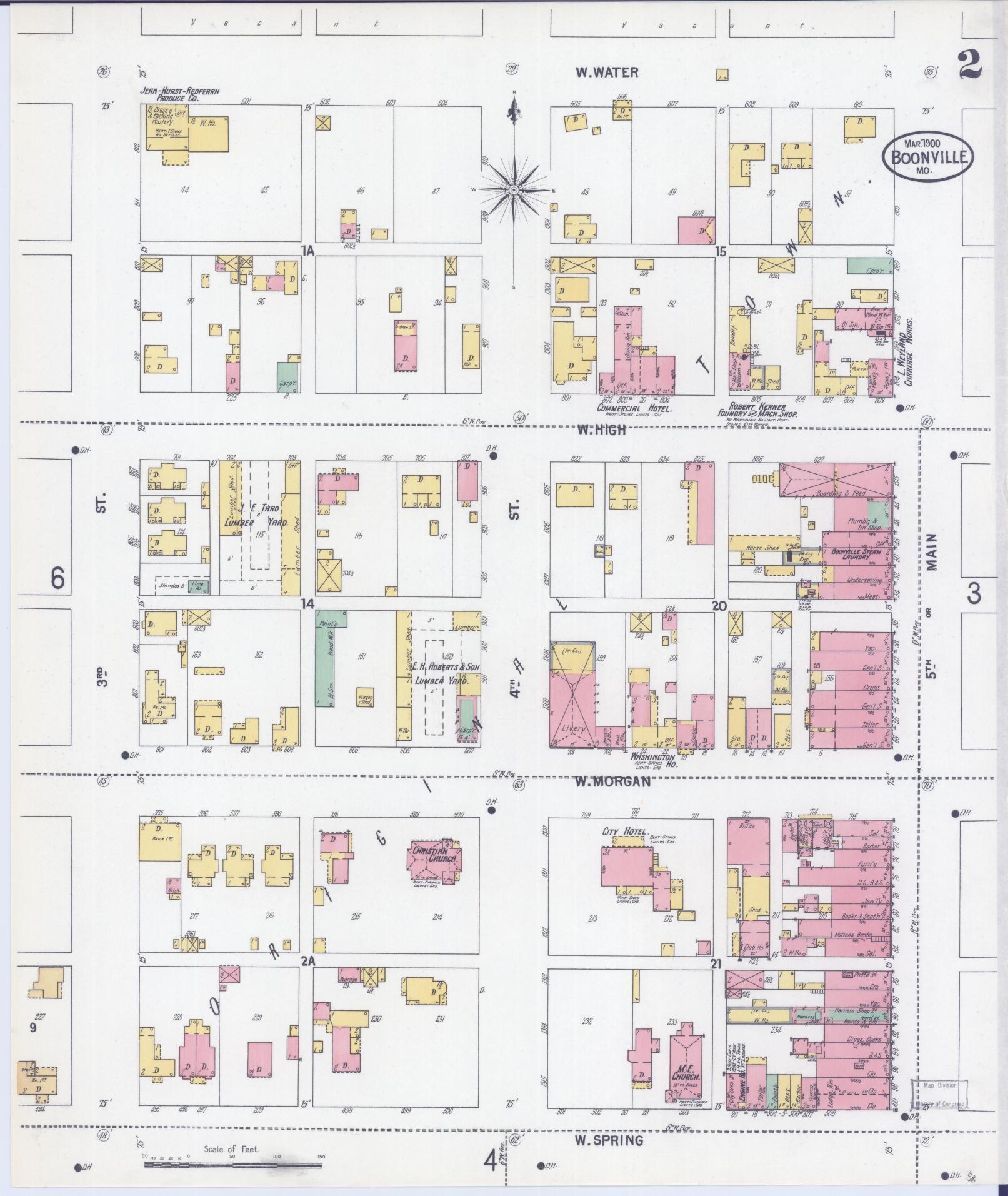 Sanborn Fire Insurance Map from Boonville, Cooper County, Missouri (1900), Sheet #0002 - Complete Map Set gallery image, historic Sanborn map, vintage wall art, Missouri Missouri