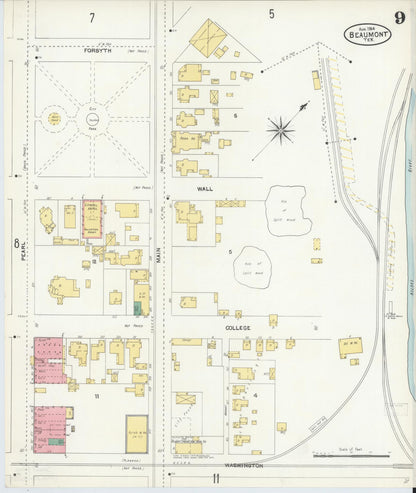Sanborn Fire Insurance Map from Beaumont, Jefferson County, Texas (1904), Sheet #0009 - Complete Map Set gallery image, historic Sanborn map, vintage wall art, Texas Texas