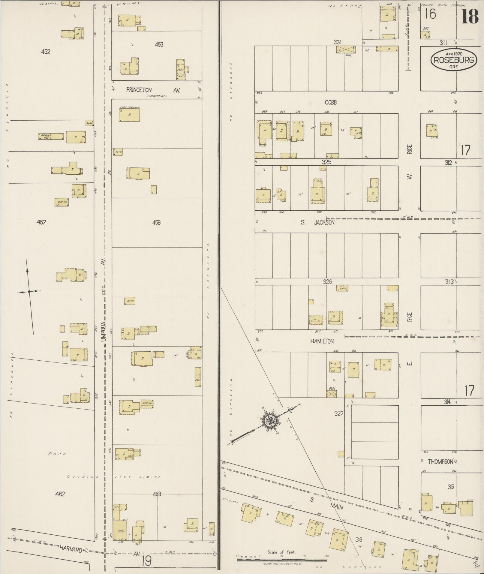 Sanborn Fire Insurance Map from Roseburg, Douglas County, Oregon (1920), Sheet #0018 - Complete Map Set gallery image, historic Sanborn map, vintage wall art, Oregon Oregon