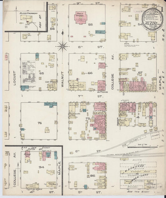 Sanborn Fire Insurance Map from Aledo, Mercer County, Illinois (1885), Sheet #0001 - Historic Sanborn Fire Insurance Map Print, vintage old map wall art, antique decor, genealogy gift, Illinois Illinois map