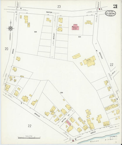 Sanborn Fire Insurance Map from Clinton, Worcester County, Massachusetts (1911), Sheet #0021 - Historic Sanborn Fire Insurance Map Print, vintage old map wall art, antique decor, genealogy gift, Massachusetts Massachusetts map