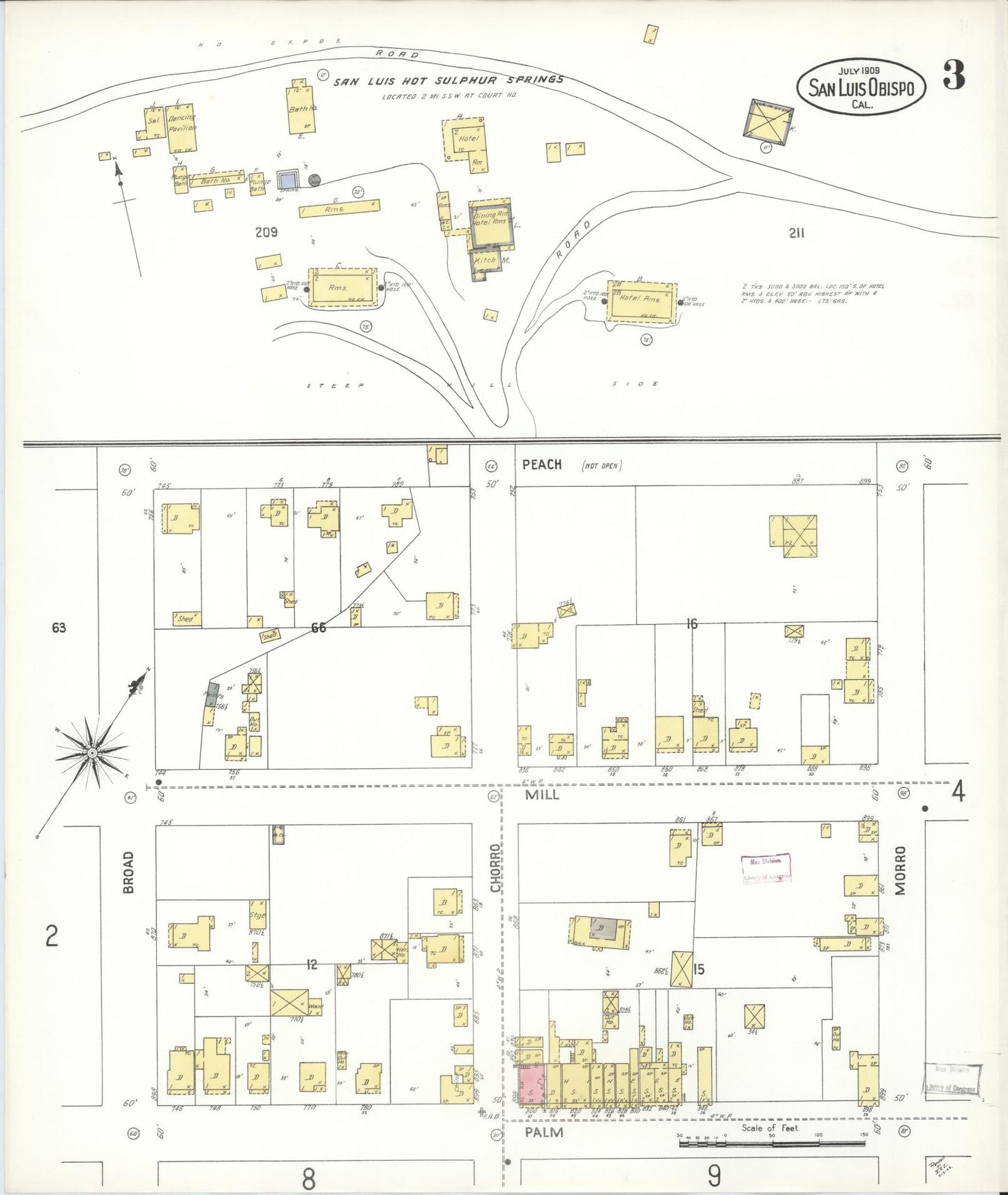Sanborn Fire Insurance Map from San Luis Obispo, San Luis Obispo County, California (1909), Sheet #0003 - Complete Map Set gallery image, historic Sanborn map, vintage wall art, California California