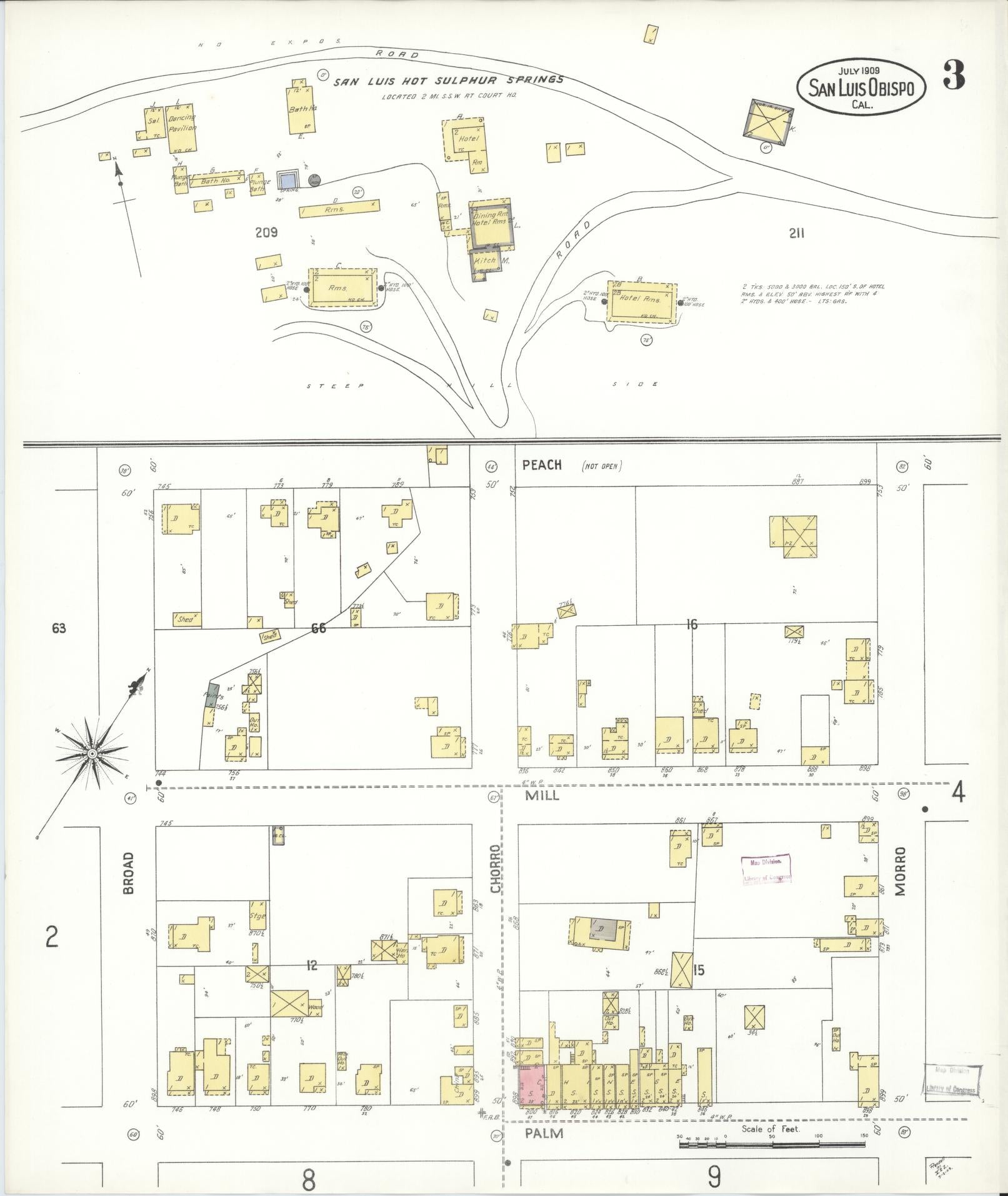 Sanborn Fire Insurance Map from San Luis Obispo, San Luis Obispo County, California (1909), Sheet #0003 - Complete Map Set gallery image, historic Sanborn map, vintage wall art, California California