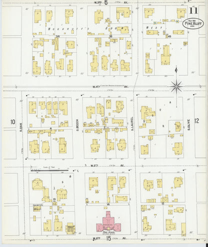 Sanborn Fire Insurance Map from Pine Bluff, Jefferson County, Arkansas (1901), Sheet #0011 - Complete Map Set gallery image, historic Sanborn map, vintage wall art, Arkansas Arkansas