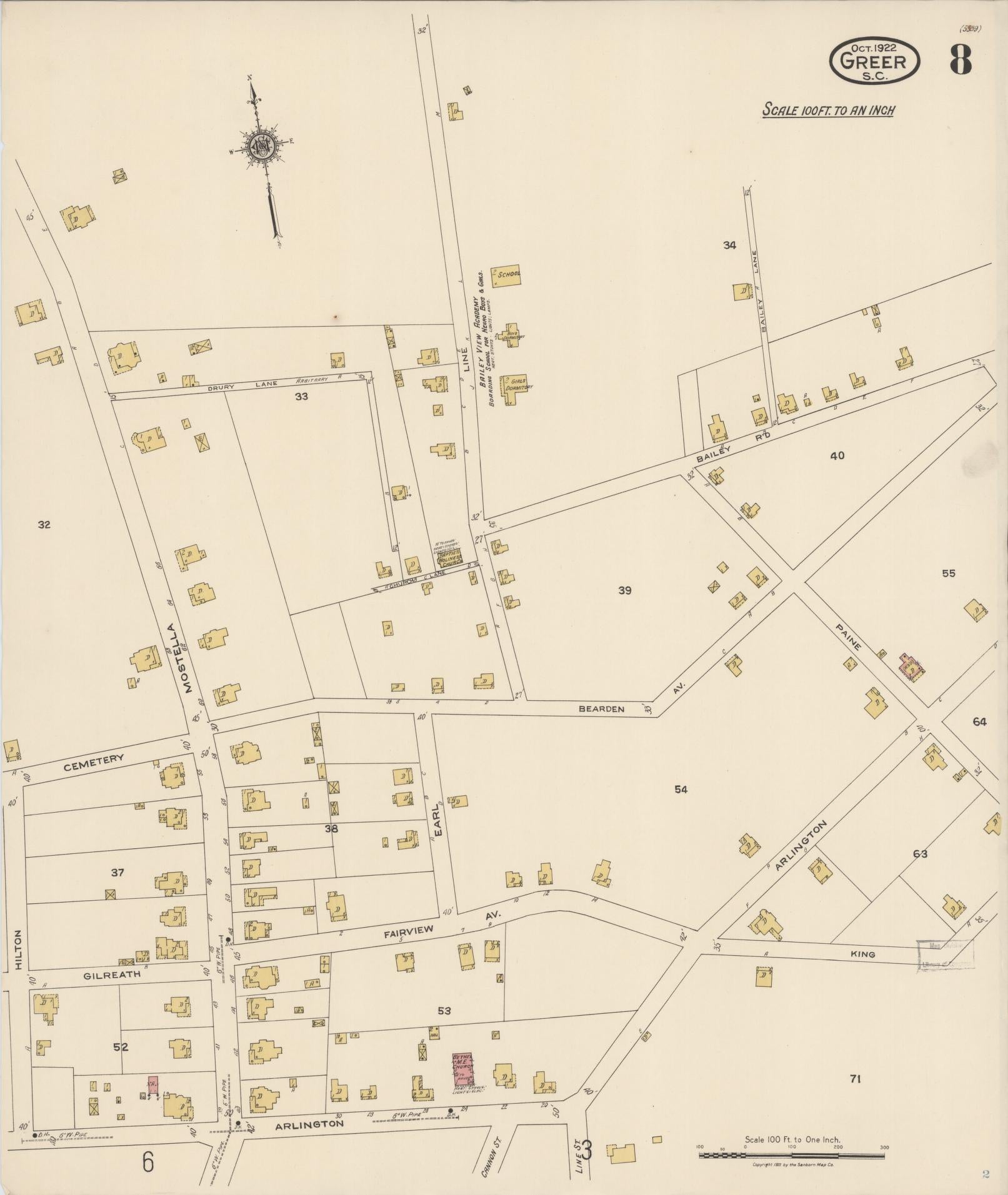 Sanborn Fire Insurance Map from Greer, Greenville and Spartanburg Counties, South Carolina (1922), Sheet #0008 - Historic Sanborn Fire Insurance Map Print, vintage old map wall art, antique decor, genealogy gift, South Carolina South Carolina map