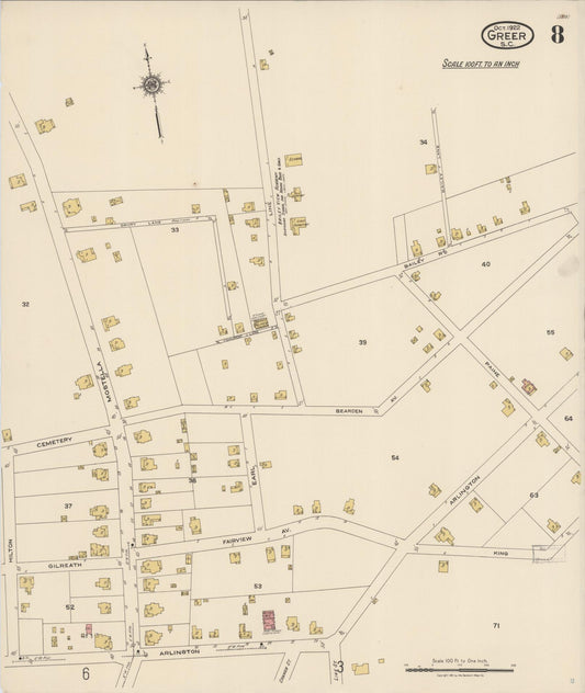Sanborn Fire Insurance Map from Greer, Greenville and Spartanburg Counties, South Carolina (1922), Sheet #0008 - Historic Sanborn Fire Insurance Map Print, vintage old map wall art, antique decor, genealogy gift, South Carolina South Carolina map