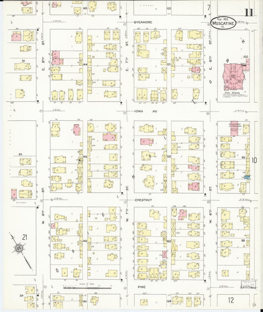 Sanborn Fire Insurance Map from Muscatine, Muscatine County, Iowa (1912), Sheet #0011 - Historic Sanborn Fire Insurance Map Print, vintage old map wall art