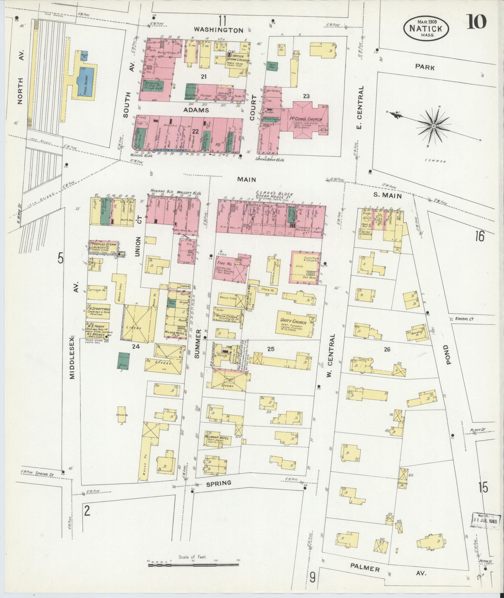 Sanborn Fire Insurance Map from Natick, Middlesex County, Massachusetts (1909), Sheet #0010 - Complete Map Set gallery image, historic Sanborn map, vintage wall art, Massachusetts Massachusetts