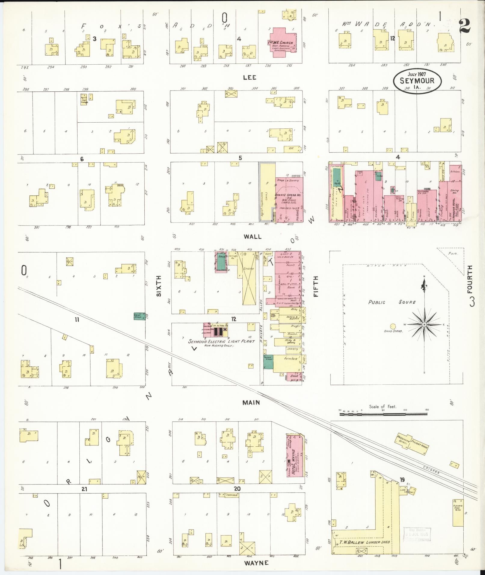 Sanborn Fire Insurance Map from Seymour, Wayne County, Iowa (1907), Sheet #0002 - Historic Sanborn Fire Insurance Map Print, vintage old map wall art
