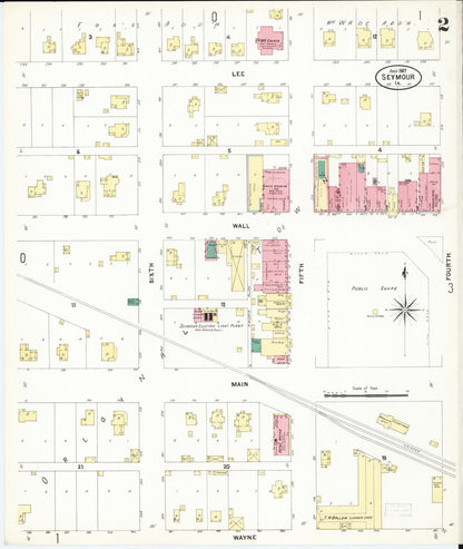 Sanborn Fire Insurance Map from Seymour, Wayne County, Iowa (1907), Sheet #0002 - Historic Sanborn Fire Insurance Map Print, vintage old map wall art
