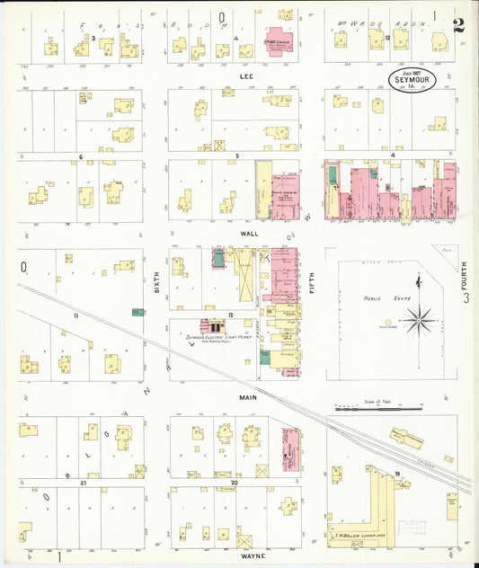 Sanborn Fire Insurance Map from Seymour, Wayne County, Iowa (1907), Sheet #0002 - Historic Sanborn Fire Insurance Map Print, vintage old map wall art
