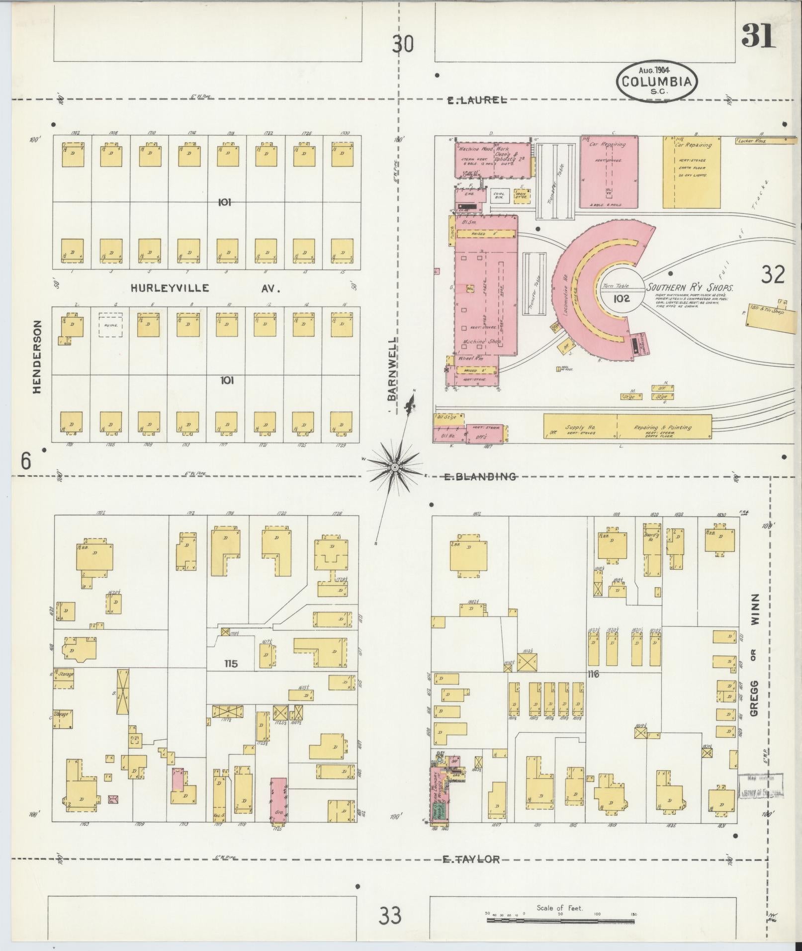 Sanborn Fire Insurance Map from Columbia, Richland County, South Carolina (1904), Sheet #0031 - Historic Sanborn Fire Insurance Map Print, vintage old map wall art, antique decor, genealogy gift, South Carolina South Carolina map