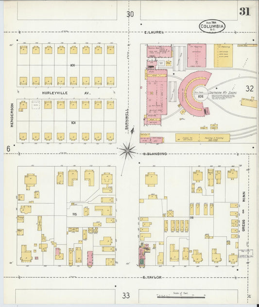 Sanborn Fire Insurance Map from Columbia, Richland County, South Carolina (1904), Sheet #0031 - Historic Sanborn Fire Insurance Map Print, vintage old map wall art, antique decor, genealogy gift, South Carolina South Carolina map