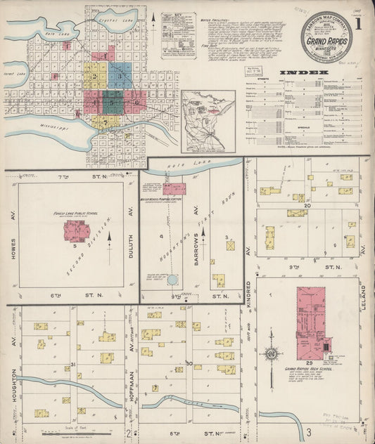 Sanborn Fire Insurance Map from Grand Rapids, Itasca County, Minnesota (1922), Sheet #0001 - Historic Sanborn Fire Insurance Map Print, vintage old map wall art, antique decor, genealogy gift, Minnesota Minnesota map