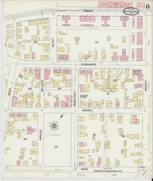 Sanborn Fire Insurance Map from Chicopee, Hampden County, Massachusetts (1891), Sheet #0006 - Historic Sanborn Fire Insurance Map Print, vintage old map wall art, antique decor, genealogy gift, Massachusetts Massachusetts map