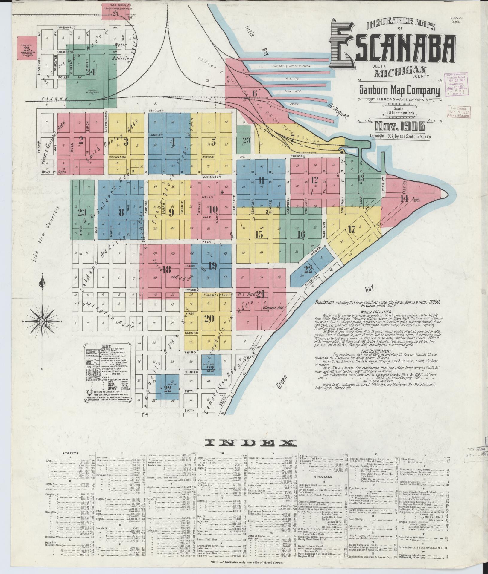 Sanborn Fire Insurance Map from Escanaba, Delta County, Michigan (1906), Sheet #0001 - Historic Sanborn Fire Insurance Map Print, vintage old map wall art, antique decor, genealogy gift, Michigan Michigan map