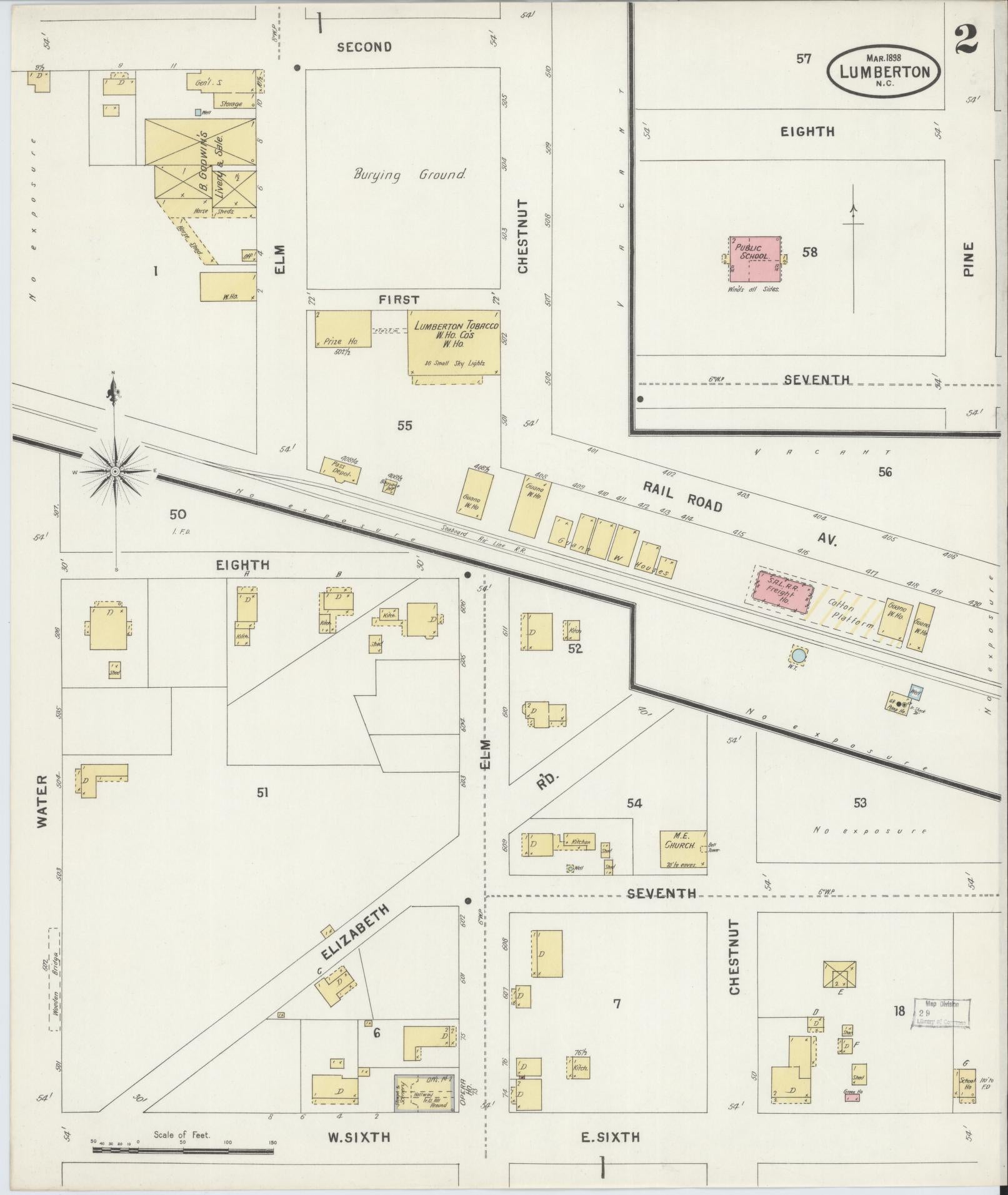 Sanborn Fire Insurance Map from Lumberton, Robeson County, North Carolina (1898), Sheet #0002 - Historic Sanborn Fire Insurance Map Print, vintage old map wall art, antique decor, genealogy gift, North Carolina North Carolina map