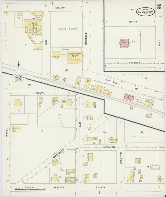 Sanborn Fire Insurance Map from Lumberton, Robeson County, North Carolina (1898), Sheet #0002 - Historic Sanborn Fire Insurance Map Print, vintage old map wall art, antique decor, genealogy gift, North Carolina North Carolina map