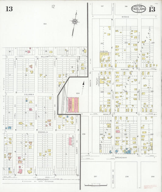 Sanborn Fire Insurance Map from Fair Lawn, Bergen County, New Jersey (1929), Sheet #0013 - Historic Sanborn Fire Insurance Map Print, vintage old map wall art, antique decor, genealogy gift, New Jersey New Jersey map