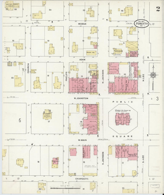 Sanborn Fire Insurance Map from Forsyth, Monroe County, Georgia (1911), Sheet #0002 - Historic Sanborn Fire Insurance Map Print, vintage old map wall art, antique decor, genealogy gift, Georgia Georgia map