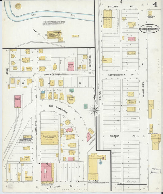 Sanborn Fire Insurance Map from Excelsior Springs, Clay County, Missouri (1905), Sheet #0004 - Historic Sanborn Fire Insurance Map Print, vintage old map wall art, antique decor, genealogy gift, Missouri Missouri map