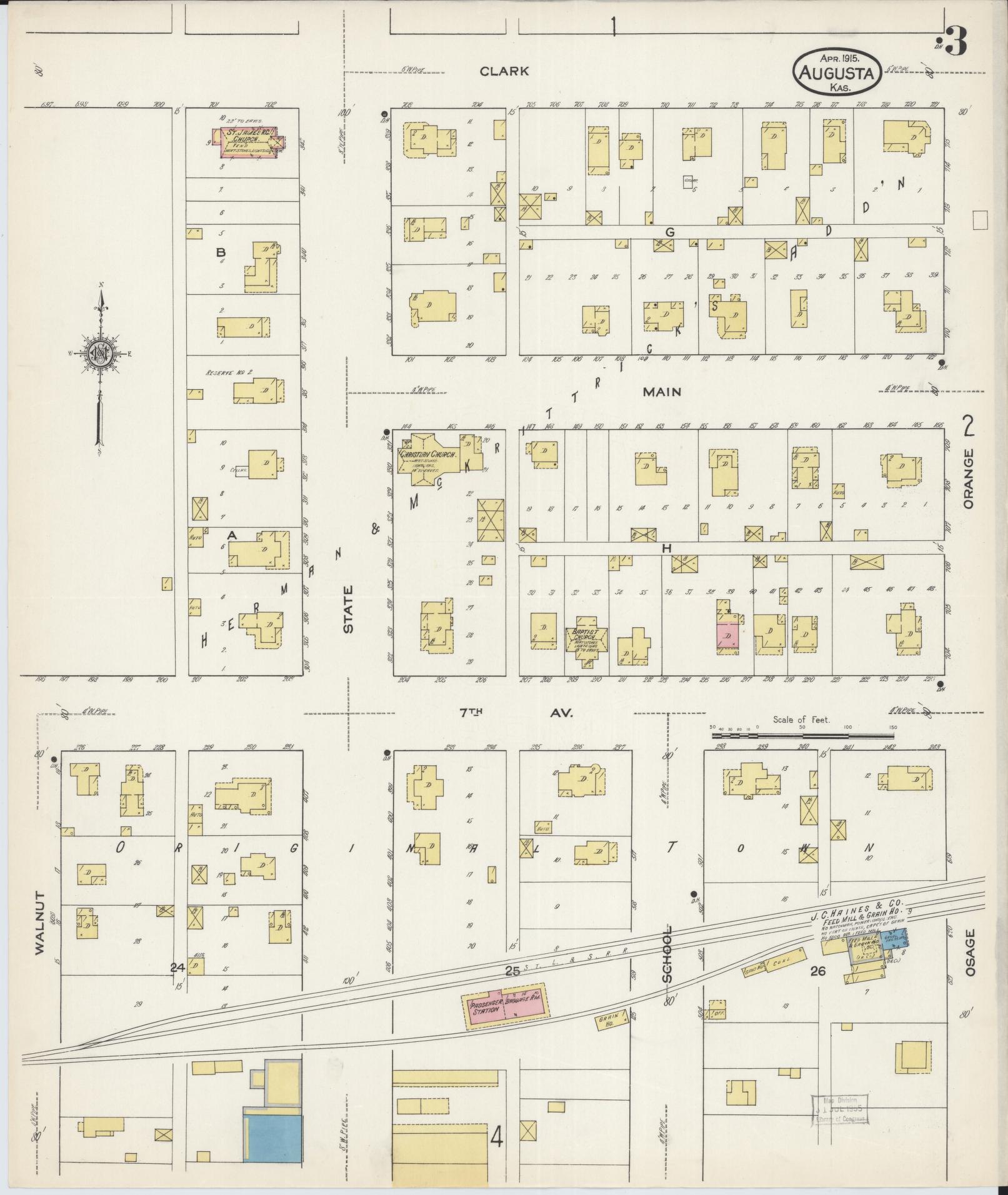 Sanborn Fire Insurance Map from Augusta, Butler County, Kansas (1915), Sheet #0003 - Complete Map Set gallery image, historic Sanborn map, vintage wall art, Kansas Kansas