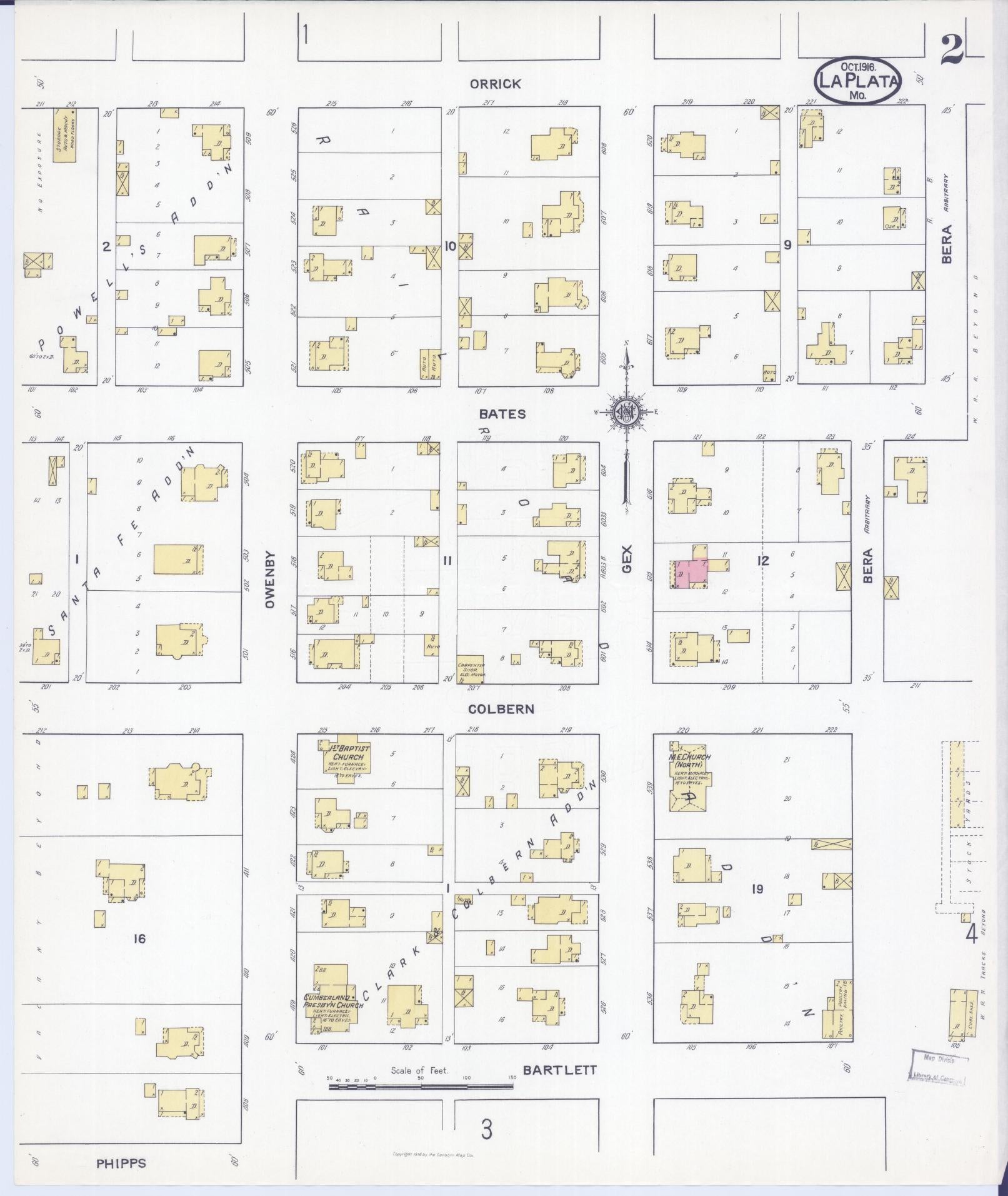 Sanborn Fire Insurance Map from La Plata, Macon County, Missouri (1916), Sheet #0002 - Complete Map Set gallery image, historic Sanborn map, vintage wall art, Missouri Missouri