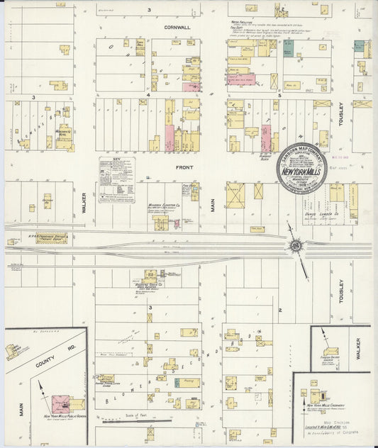 Sanborn Fire Insurance Map from New York Mills, Otter Tail County, Minnesota (1909), Sheet #0001 - Historic Sanborn Fire Insurance Map Print, vintage old map wall art, antique decor, genealogy gift, Minnesota Minnesota map