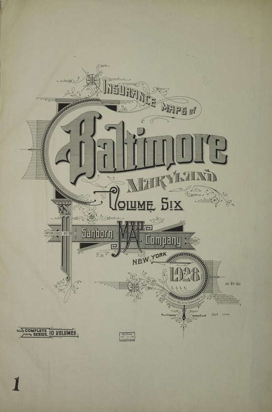 Sanborn Fire Insurance Map from Baltimore, Independent Cities, Maryland (1928), Sheet #0001 - Historic Sanborn Fire Insurance Map Print, vintage old map wall art, antique decor, genealogy gift, Maryland Maryland map